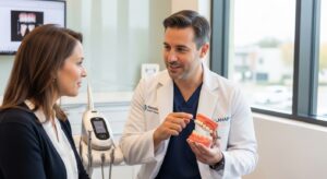 Dentist explaining LANAP treatment to a patient